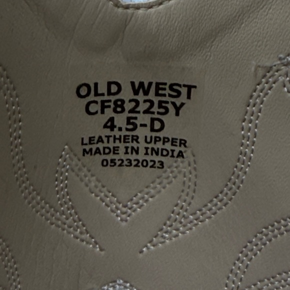 Old West Cream Leather Cowboy Boots Sz 4.5 (OFJXQP) - Picture 3 of 6